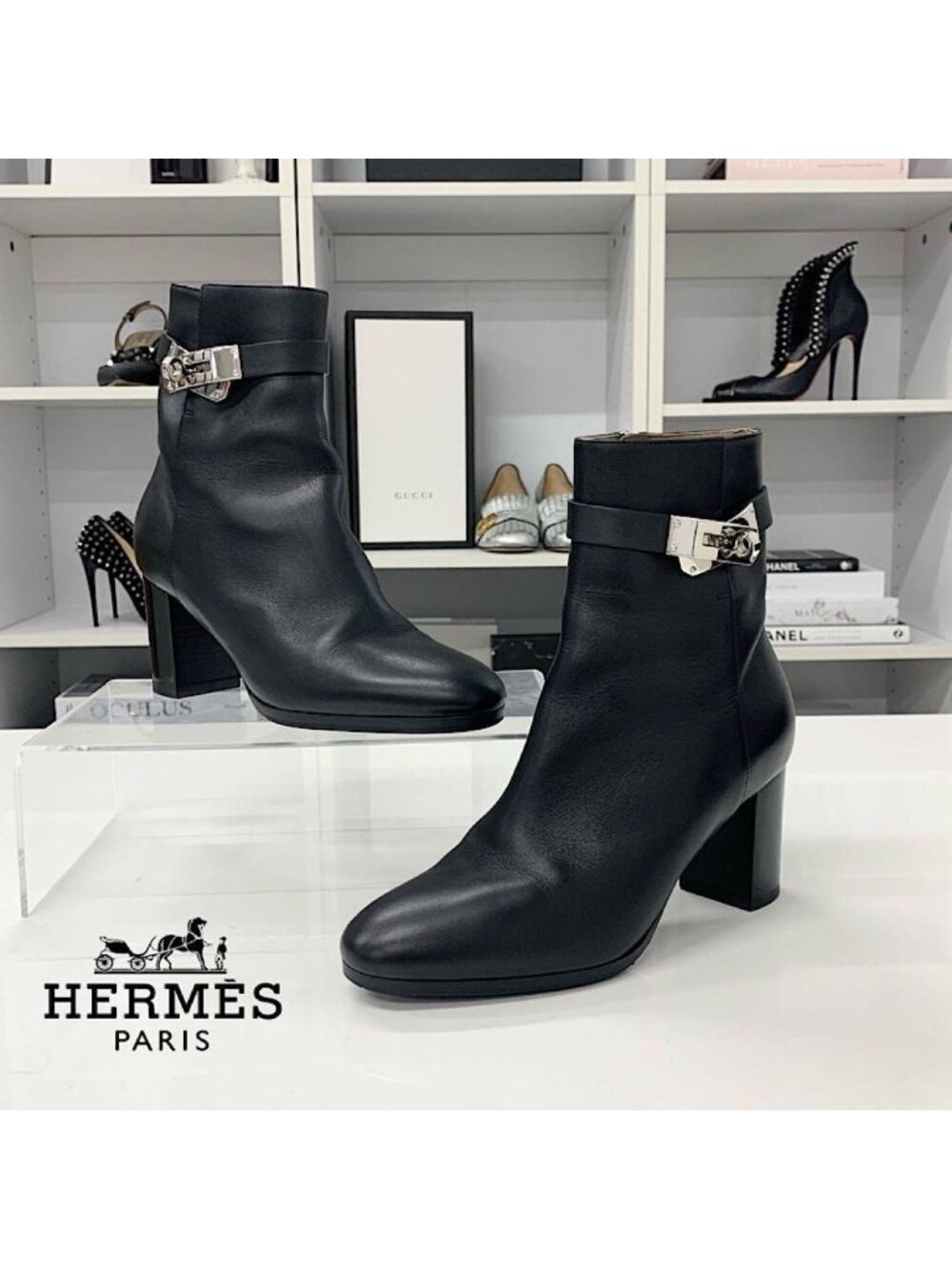 Hermes Saint Germain Kelly Leather Short Boots Black